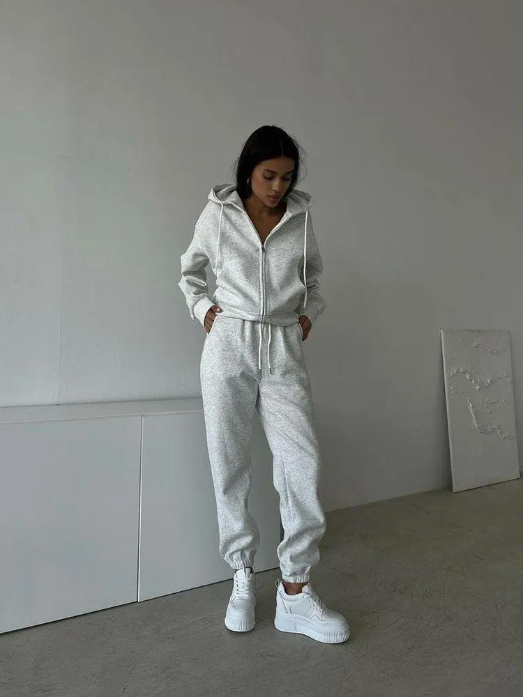 

New Autumn And Winter Women's Suit Zipper Hoodie Elastic Lace-up Two-piece Set 2025 Fashion Casual Tops Pants Women's Suit