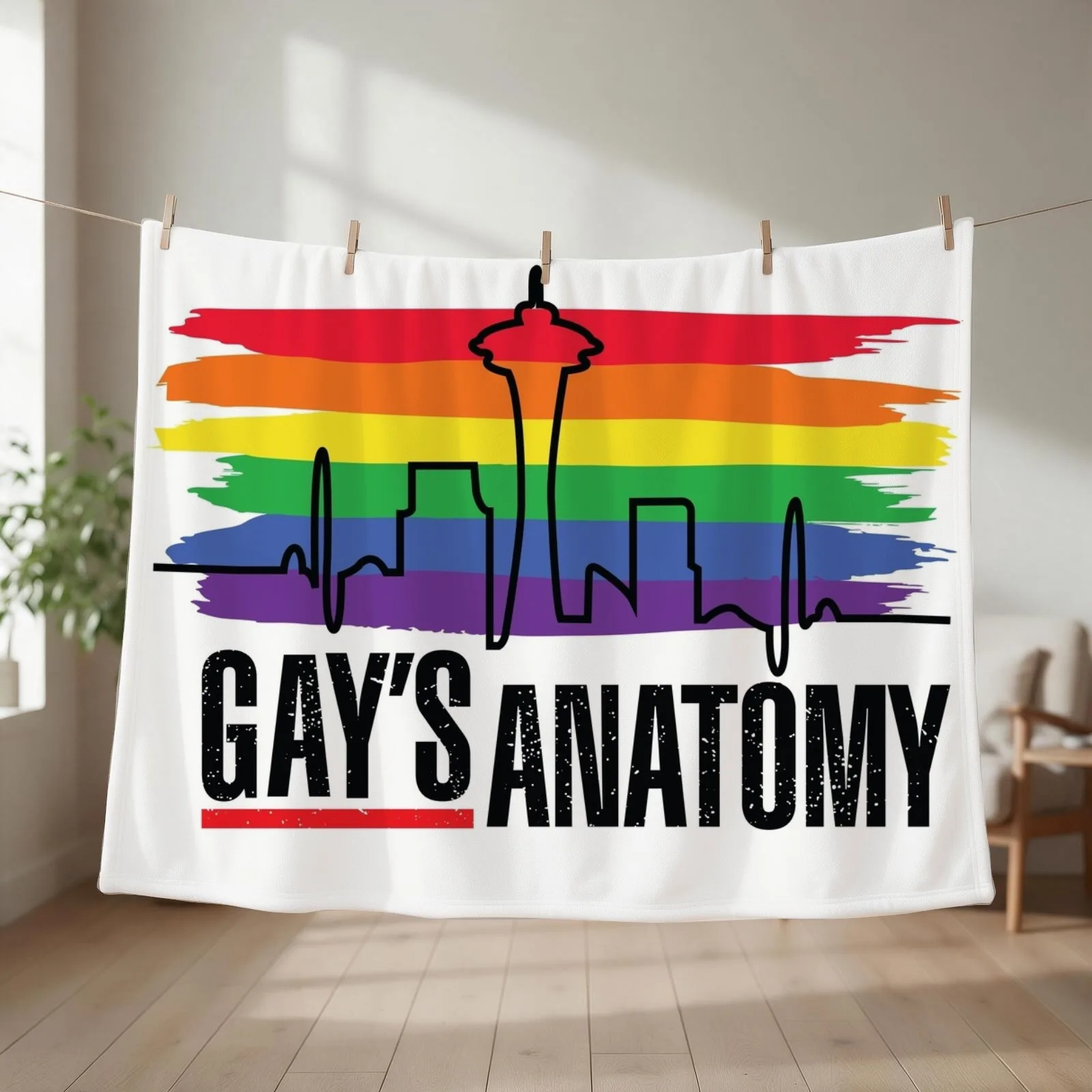 Gay's anatomy logo (Heartbeat skyline) Throw Blanket couch cozy soft plush fuzzy picnic outdoor blanket