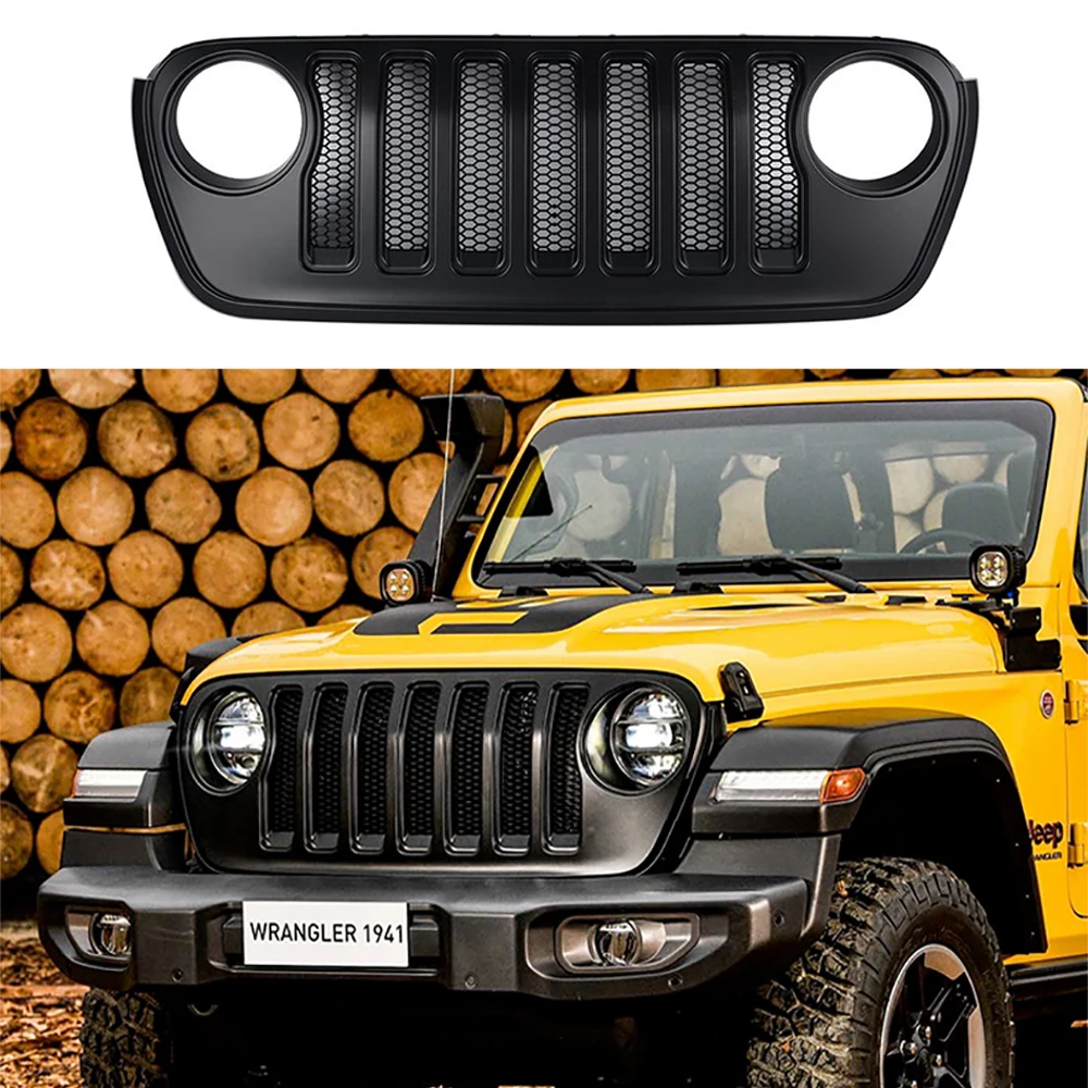 

Подходит для Jeep Wrangler JL 2018-2024, внедорожные решетки радиатора из ABS-пластика, модифицированная решетка для Gladiator JT, аксессуары для экстерьера автомобиля.