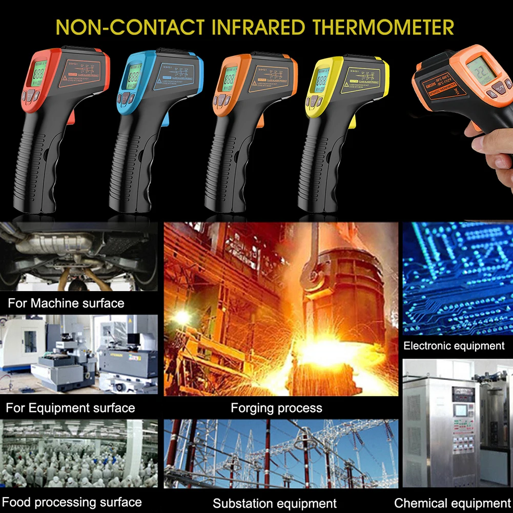 Termômetro infravermelho digital, medidor de temperatura a laser, pirômetro sem contato, higrômetro, ir, termometro, cor, lcd, alarme de luz