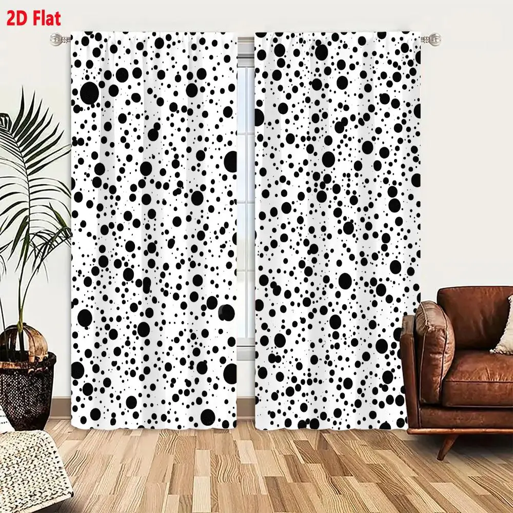 2Pcs Curtains 2D Flat Black And White Abstract Pattern With Random Solid Circular Dots On White Background Window Drapes for Bed