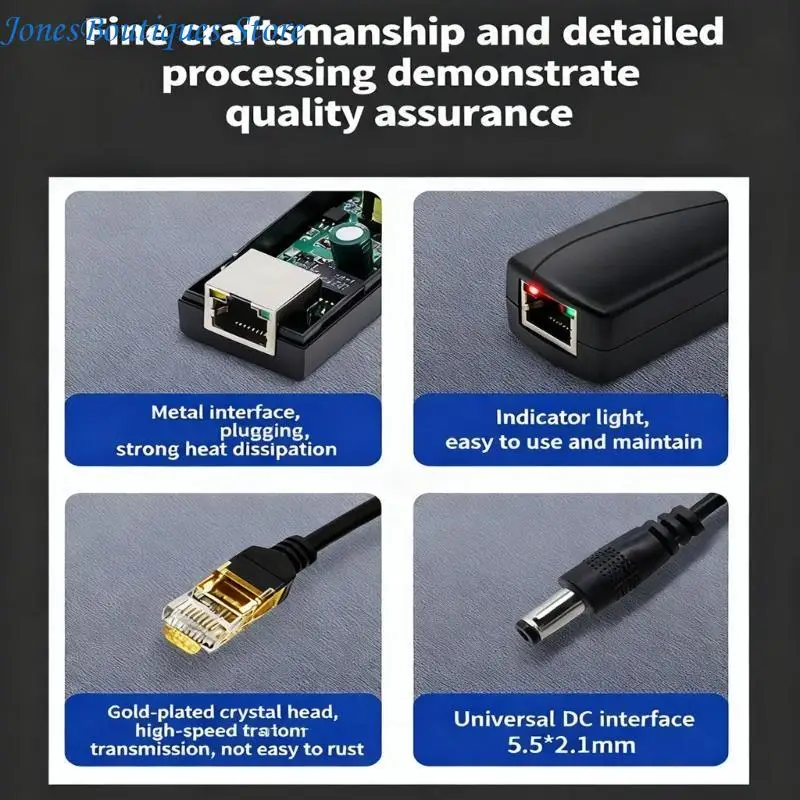 POE Splitter 48V to 12V POE Converter for Outdoor Security Camera Systems Automatic Current Regulation Plugs and play W8KE