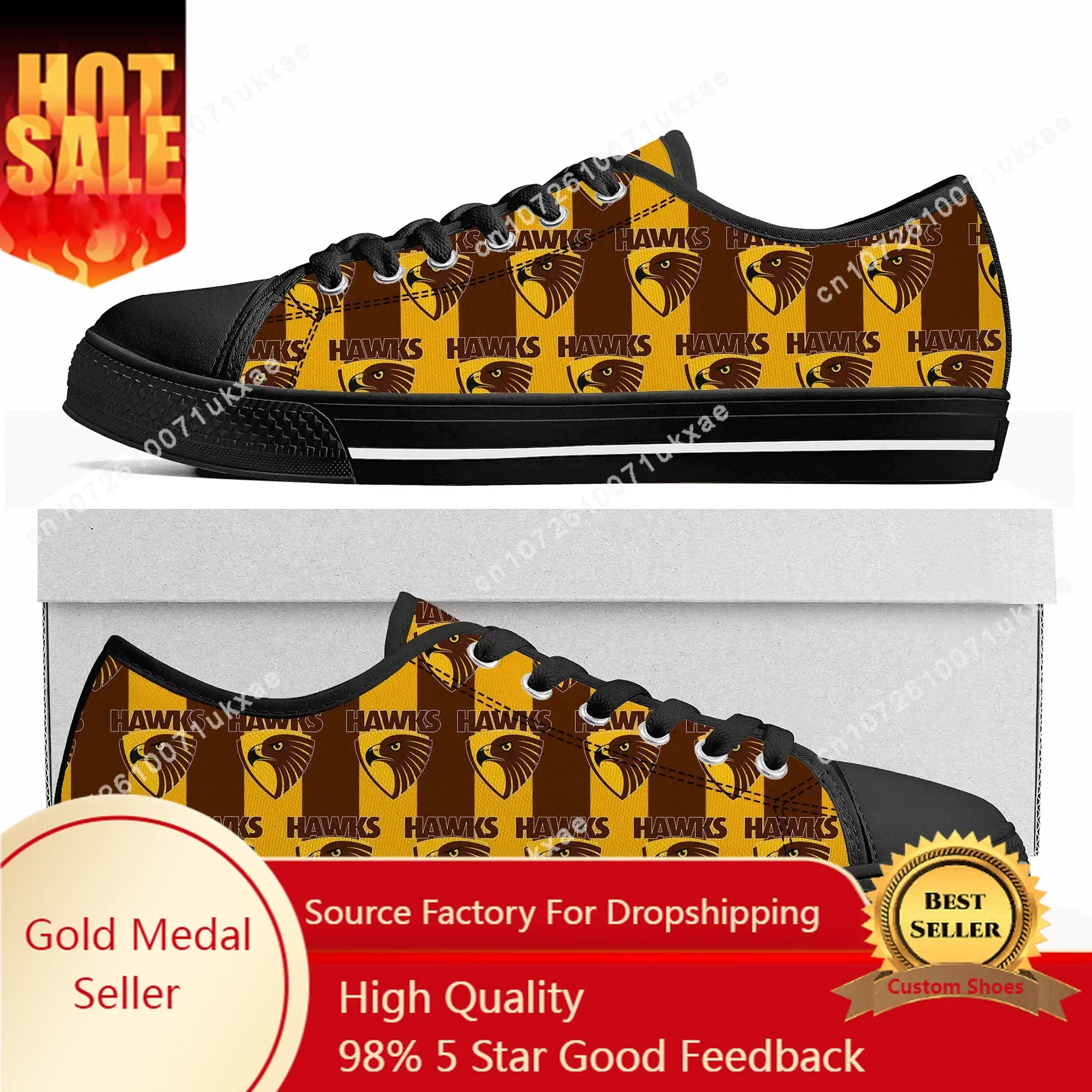 Hawthorn Australian Football Low Top Sneakers Mens Womens Teenager High Quality Canvas Sneaker couple Casual Shoes Custom Shoe