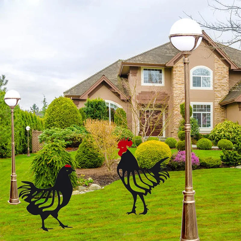 

Yard Metal Crafts Outdoor Garden Statue Decorative Courtyard Ornaments Yard Cock Hen Modeling Inserted Iron Art Decoration