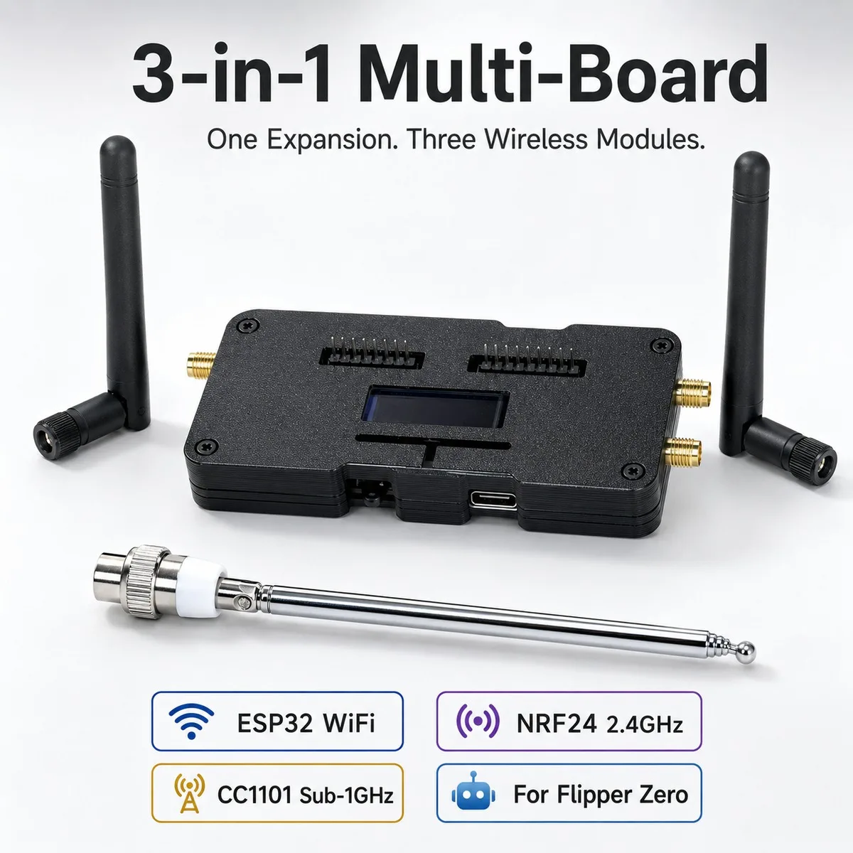 Multi-Board ESP32 WiFi NRF24 CC1101 Wireless Expansion Module Compatible With Flipper Zero, Sub-GHz Development Board With OLED