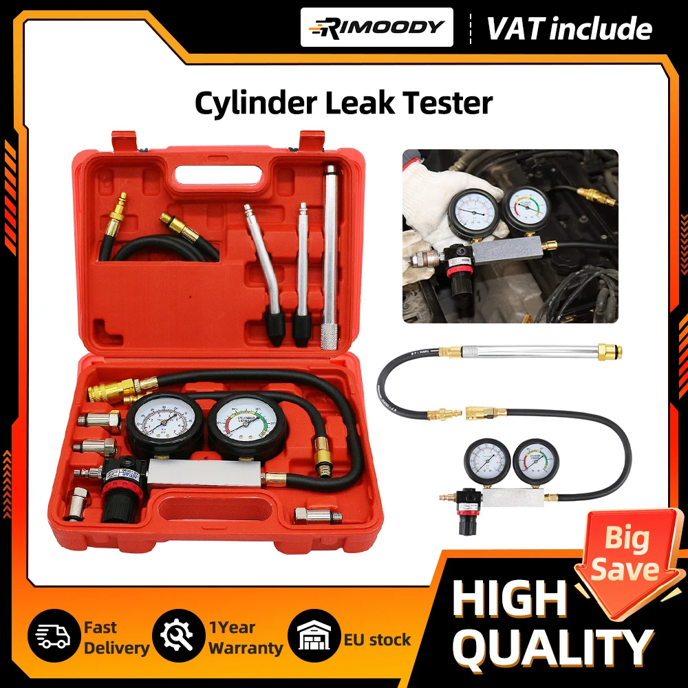 Rimoody TU-21 ensemble de détecteurs de fuite de cylindre manomètres de moteur Test de Compression ensemble d'outils de détection de fuite avec boîte de rangement