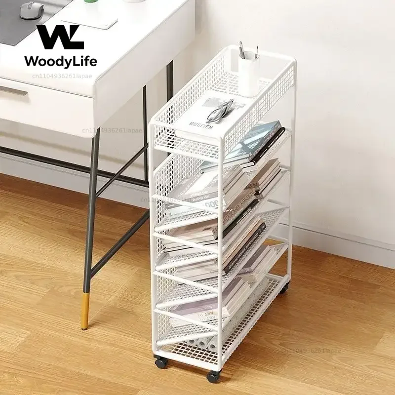 Small Bookshelf Next To The Desk, Shelf By The Desk, Movable with Wheels, Classroom Gap, Books Storage, Primary School Bookshelf