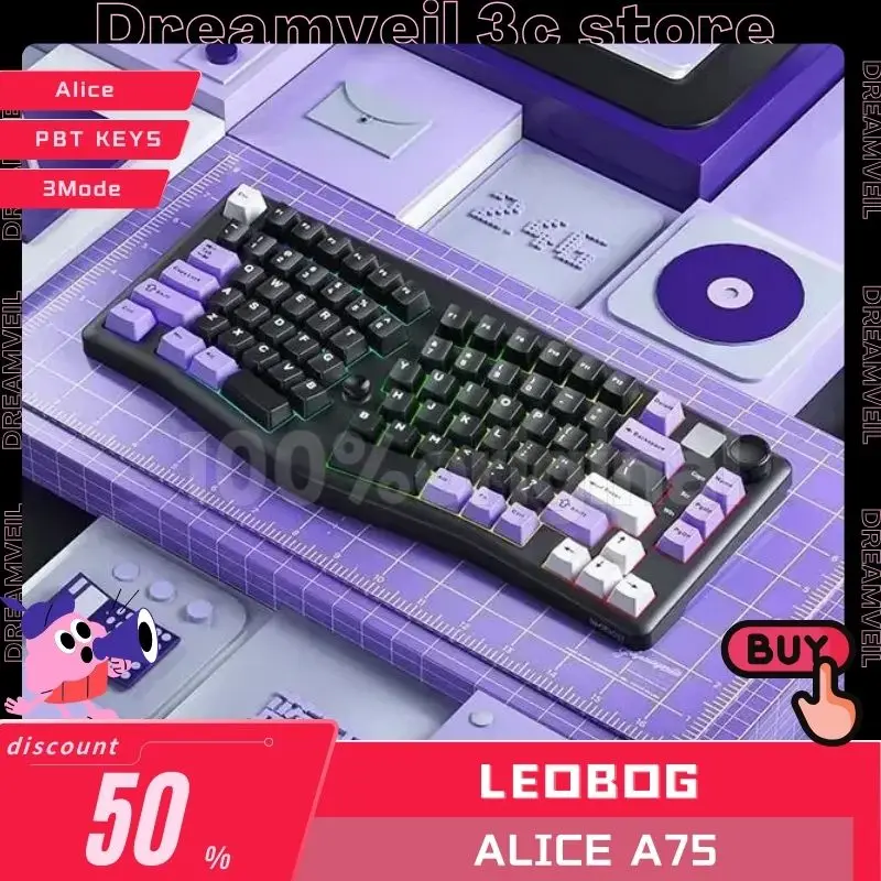 In stock Leobog Alice A75 3Mode Mechanical Keyboard Ergonomics Keyboard Hot swap 2.4G Bluetooth Wireless RGB Gamer Keyboard Gift