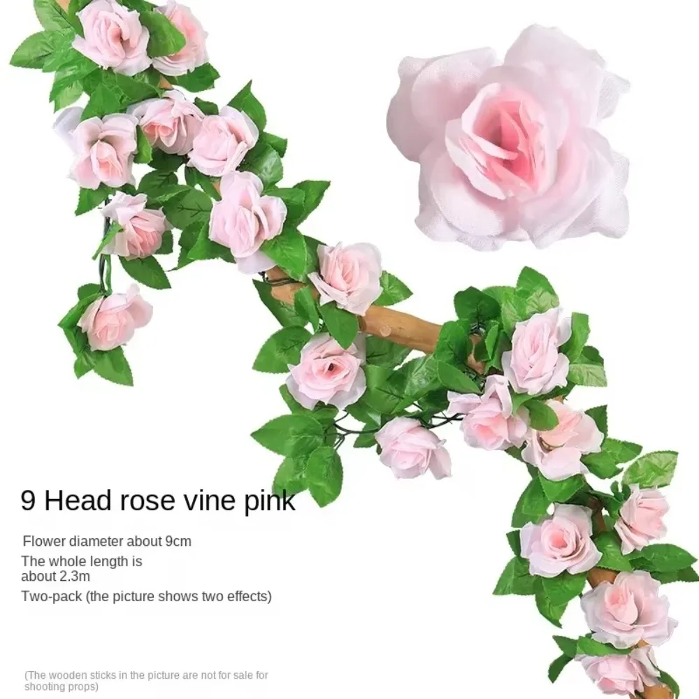 Simulation Flower Vine Multi-head Rose Rattan Fake Silk Flowers Water Pipe Dress Up Wedding Arch Winding Decor Party Supplies