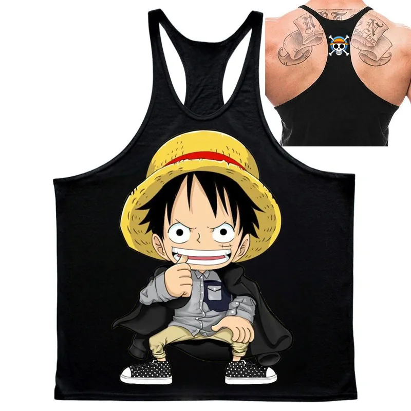 เสื้อกล้ามผ้าฝ้ายแท้สำหรับออกกำลังกายผู้ชายลายตัวละครอนิเมะยอดนิยม วันพีซ มุงค์ ดี.ลูฟี่ รุ่นใหม่ประจำฤดูร้อนปี 2025