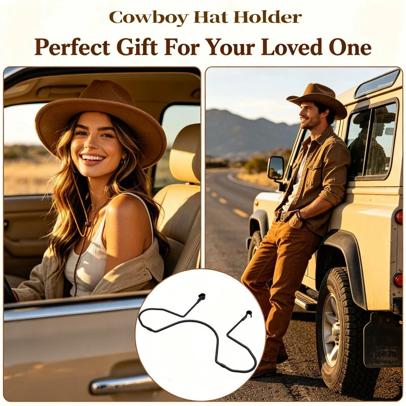 Car Western Style Hat Holder Retaining Strap for Vehicle Headliner Universal Hat Hanger for Car Interior Secure Hat Storage
