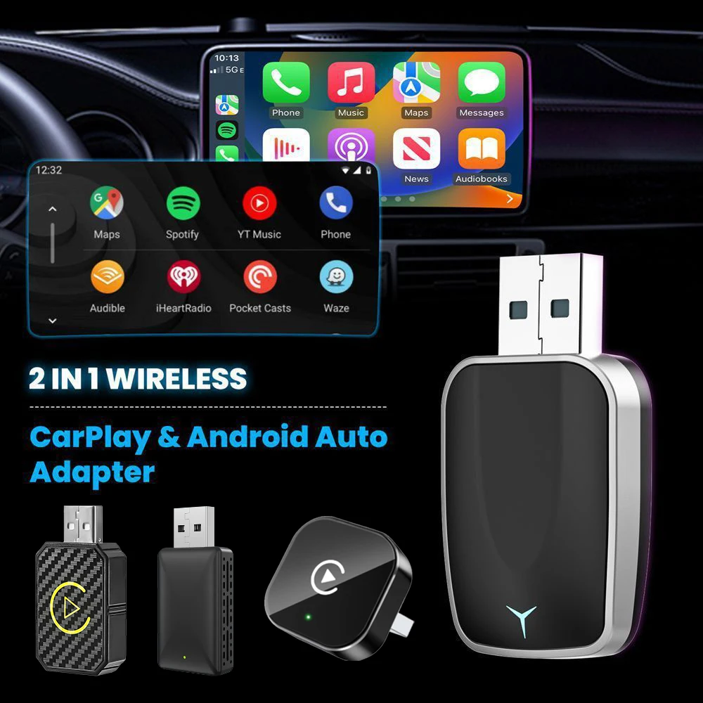 Kabelloser CarPlay-Adapter, 2-in-1-Mini-CarPlay und Android-Auto-Konvertierung, kabelgebunden in kabelloses USB-C/Typ-C-Carplay für iPhone/Android