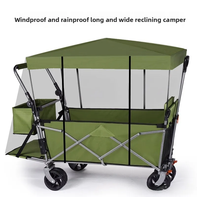 Camper can lie down Outdoor camping cart Folding large trailer, extended seat can be opened with a canopy