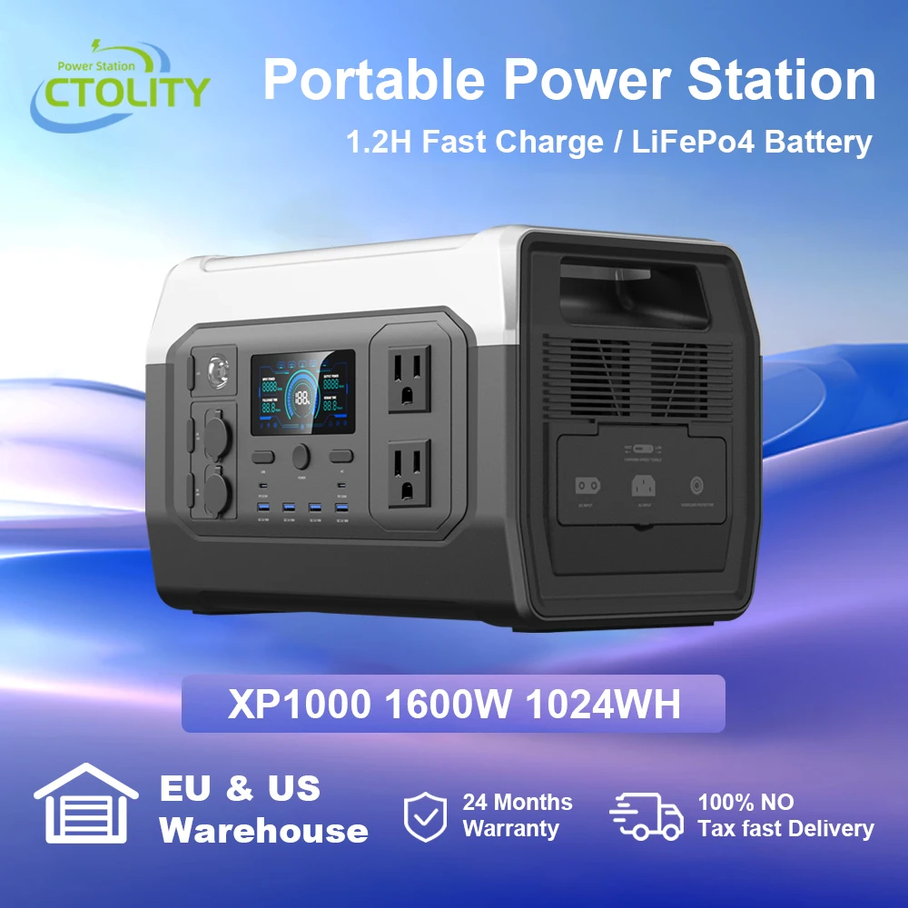 Ctolity 1024WH Portable Generator Power Station 220V/110V For Home 1800W/1600W LifePo4 Battery Camping Travel Emergency Backup