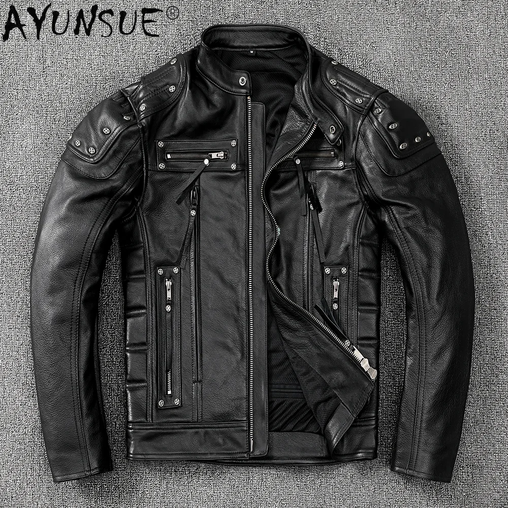 

AYUNSUE Genuine Leather Jacket Men Clothing Motorcycle Mens Jackets Autumn Coat 2020 Bomber Clothes Male Erkekler Ceket LXR687