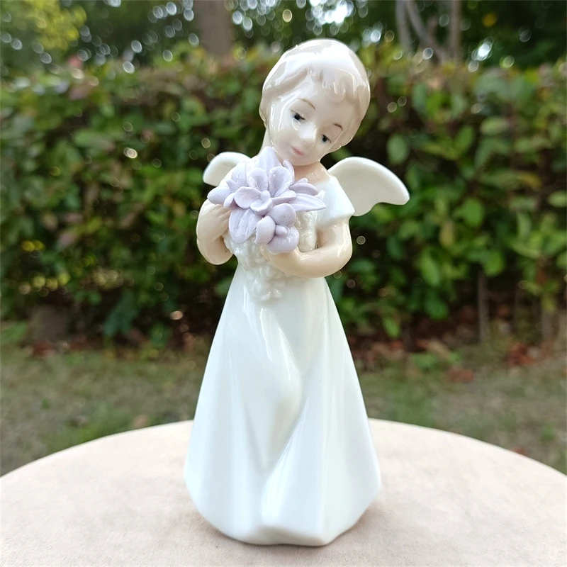 Porcelain Emily Angel Miniature Handmade Ceramics Flower Girl Figurine Home Angel Ornament Character Decor Craft Accessories