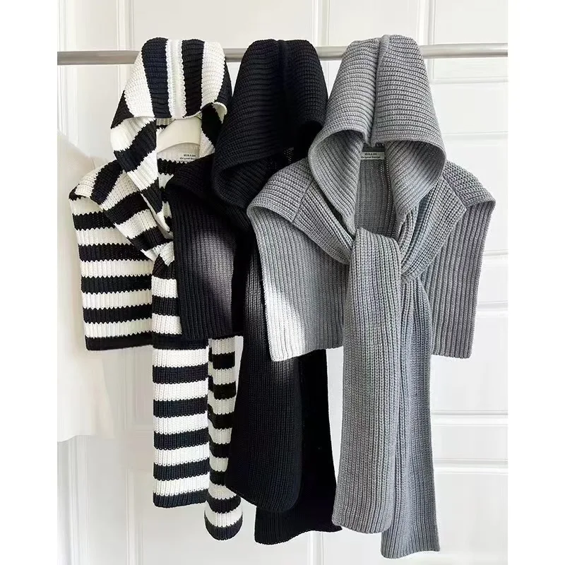 

Шерстяной дизайн, модная вязаная шаль с капюшоном, женский осенне-зимний теплый универсальный внешний жилет, шарф