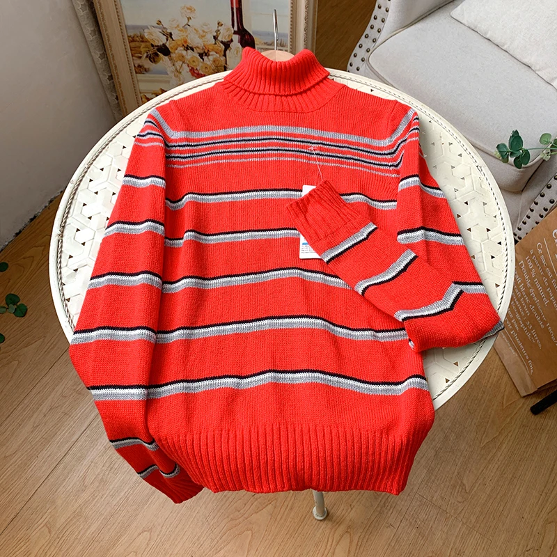 

Classic Campus Brand Childhood Innocence Slow Time 35 Wool Knitted High Collar Striped Sweater Women's Autumn Winter