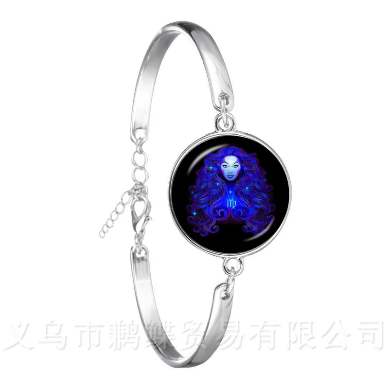 Libra/Scorpio/Sagittarius/Capricorn/Aquarius/Pisces Zodiac Signs Bracelet Retro 12 Constellations Cabochon Glass Gem Birthday