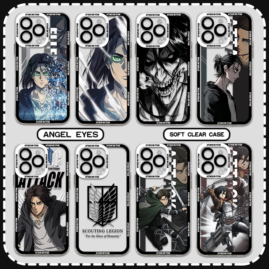 Japan Anime Attack On Titan Hot Phone Case For iPhone 15 14 13 12 11 Mini Pro Max X XR XSMax 6S 7 8 Plus SE20 Transparent Cover