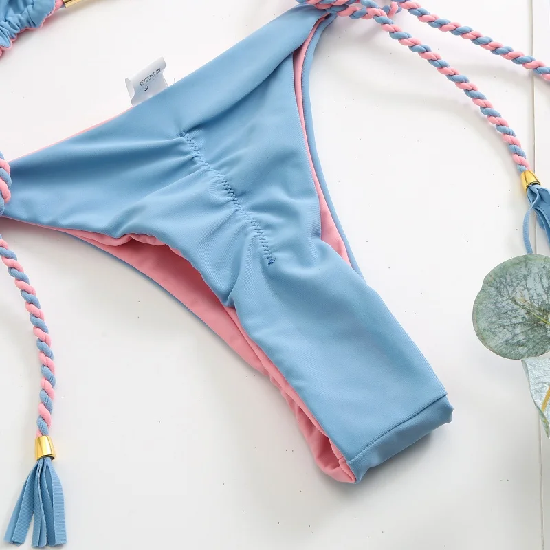 Nuovo costume da bagno a triangolo Bikini con corda a treccia senza schienale all'ingrosso della fabbrica di costumi da bagno multicolori