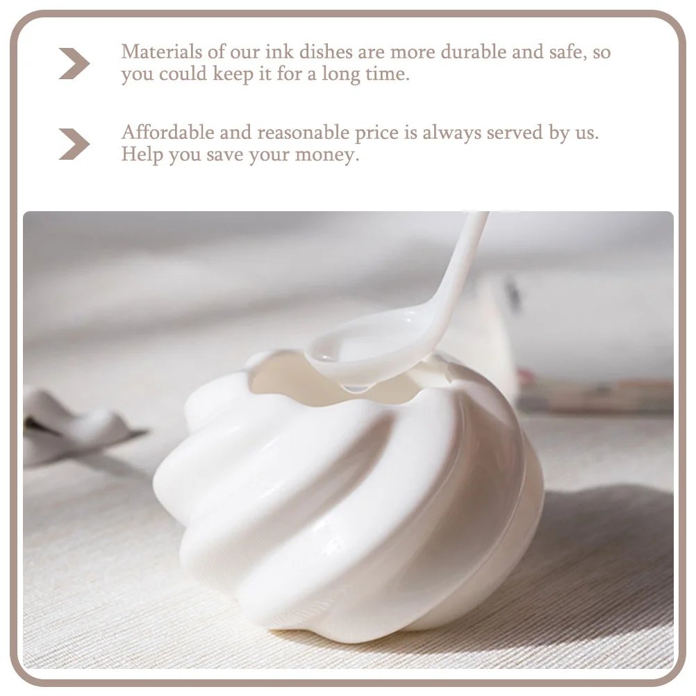 

Calligraphy Ink Dish Ceramic Spiral Conch Durable Calligraphy Brush Wash Holder Porcelain Ink Storage Practical Accessory
