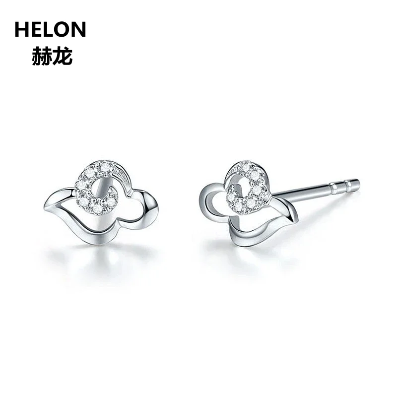 Solid 14k White Gold Natural Diamonds Stud Earrings Women Earrings Fine Jewelry Auspicious Clouds Rose Yellow Gold Optional