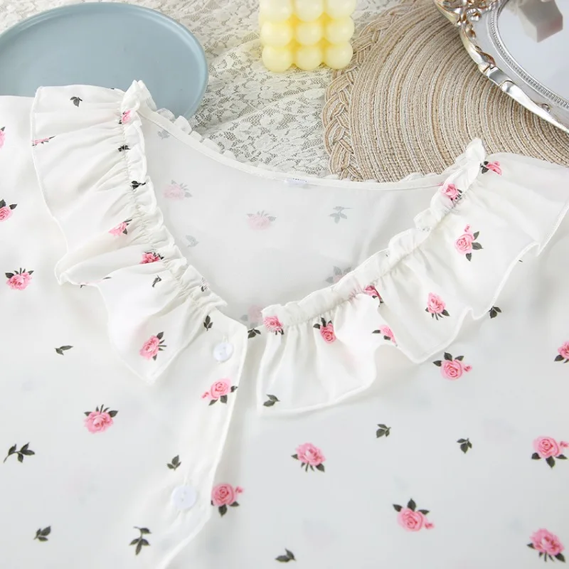 2025 النمط الأوروبي الأمريكي المرأة مريحة طويلة الأكمام 2 قطعة مجموعات بيجامة مجموعة مع طباعة الحب و لوتس ليف حافة ملابس المنزل #5