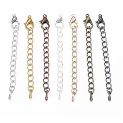 10pcs/Lot Stainless Steel Extended Extension Tail Chain Lobster Clasps Connector For Bracelet Necklace Jewelry Making