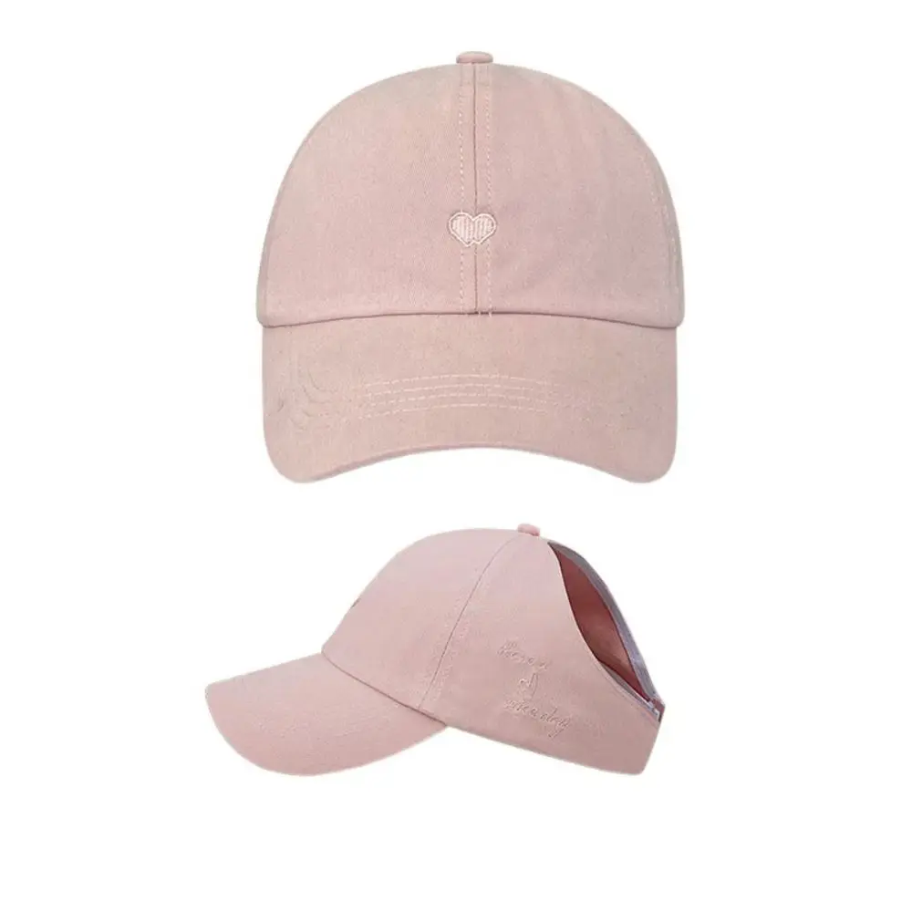 Embroidered Love Heart Baseball Cap Cotton Peaked Cap Ponytail Half Empty Top Hat Sun Cap Academy Style Sunscreen Sun Hat Men