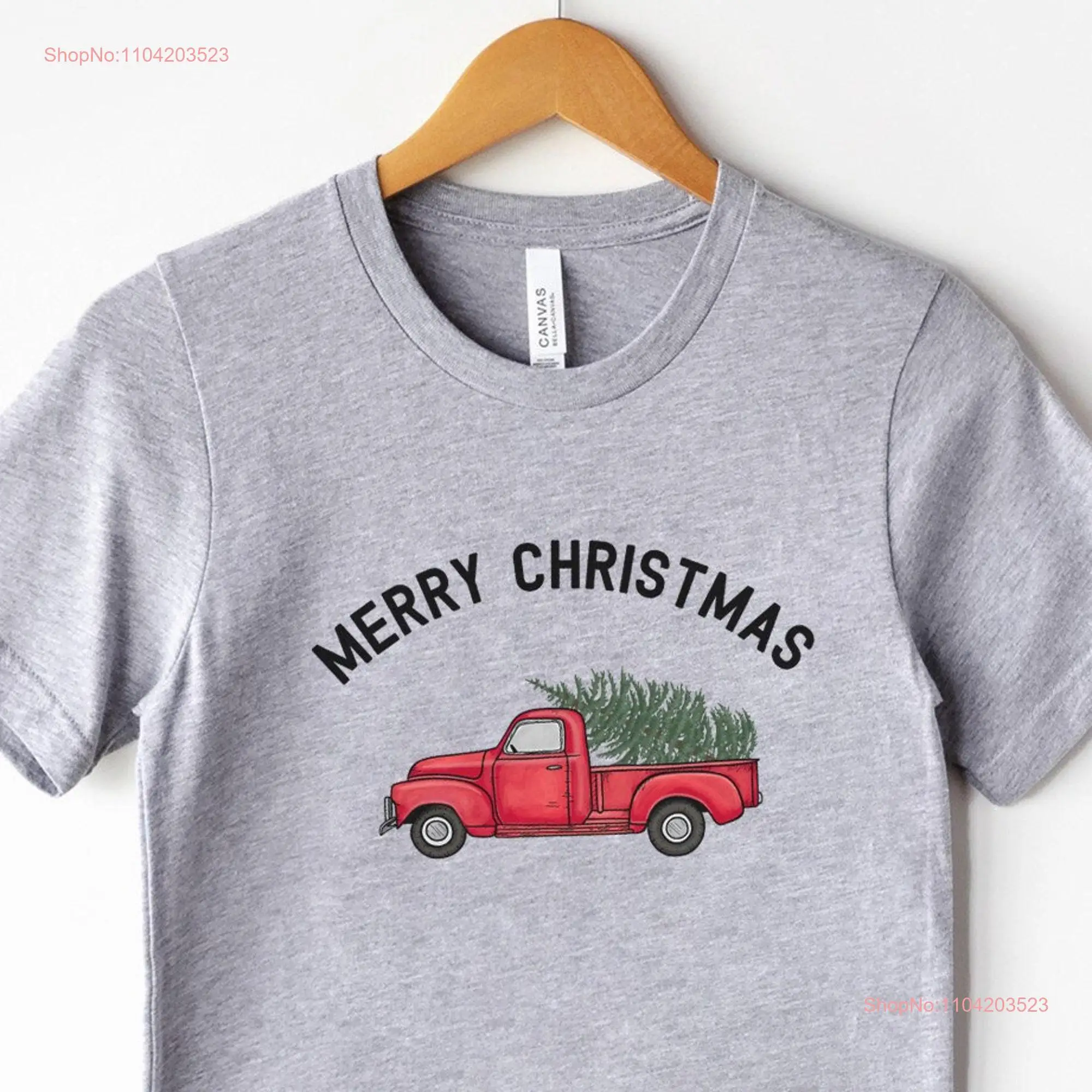 Merry Christmas T Shirt Truck for Women Tree Holiday long or short sleeves