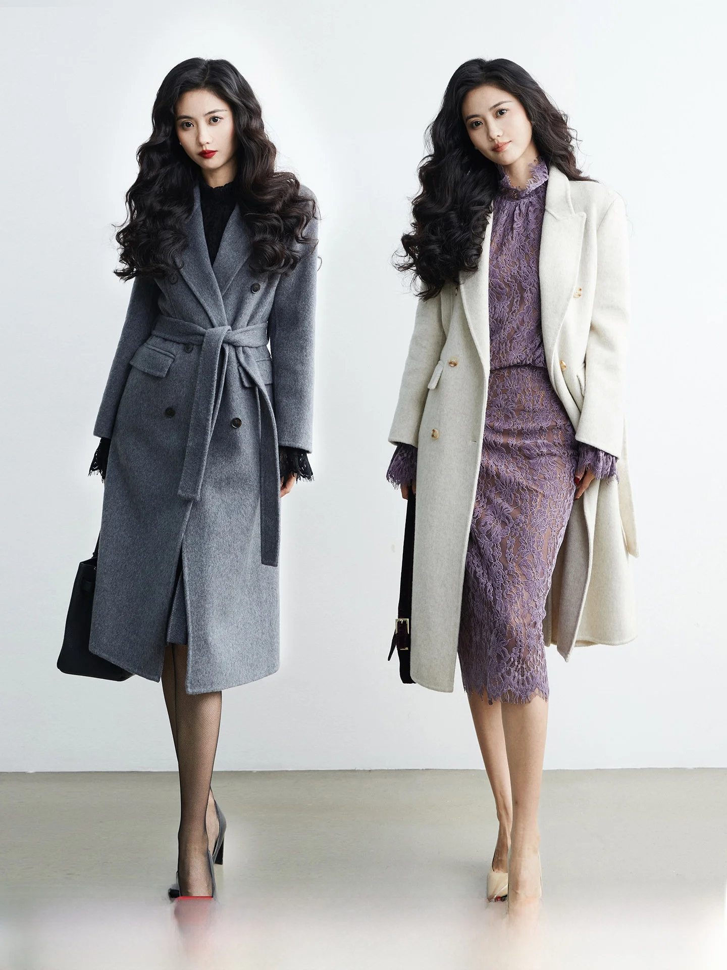 

TAIYANG OFFICE Double-Faced Woolen Coat Women's Mid-Length oulder-Line Thi Winter Outerwear Casual Sle Pure Online S