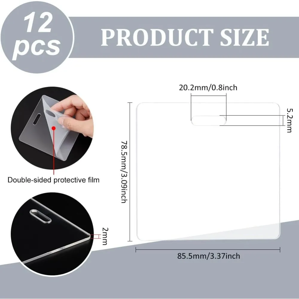 12pcs Acrylic Badge Buddy 3.1x3.3inch DIY Badge Buddy Blanks Set for Nurse Teacher Lab Tech Receptionist Hole: 20.2x5.2mm