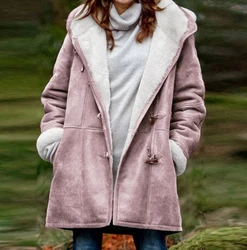 Chaqueta acolchada de manga larga con capucha para mujer, abrigo informal con bolsillos y botones, de longitud media, para uso diario, a la moda, para otoño, 2023