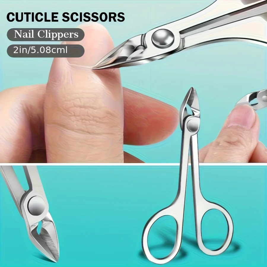 Set di forbici per cuticole in acciaio inossidabile da 2 pezzi Strumenti per la cura delle unghie per la rimozione della luce morta Manicure e pedicure Include lima per unghie nano