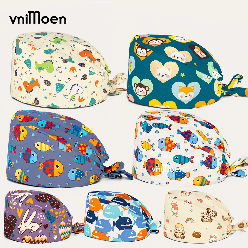 

Wholesale High Quality scrub hats for women Fruit Series Printed Ladies Dentist lab cap nurse Surgical working caps nursing hats