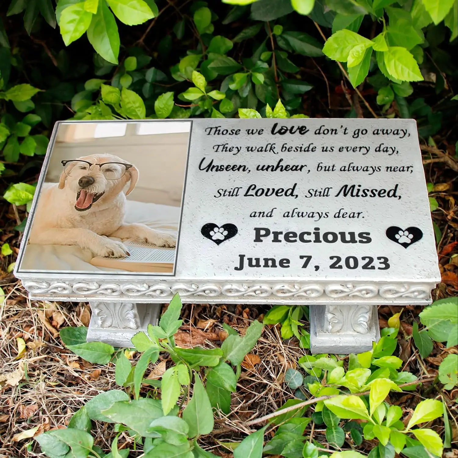 Personalized Bench Pet Memorial Garden Stone Plaque with Colorful Photo, Dog Grave Marker Dog Tombstone Cat Headstone A