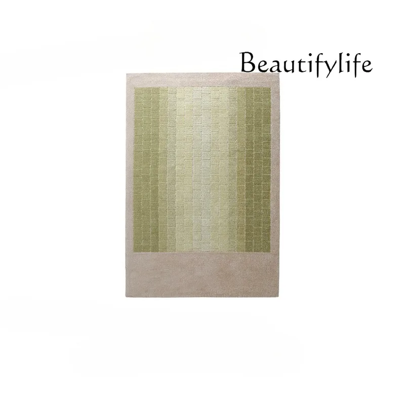 Handmade Carpet Original Art Wool Moss Green Living Room Premium Bedroom Bedside Blanket