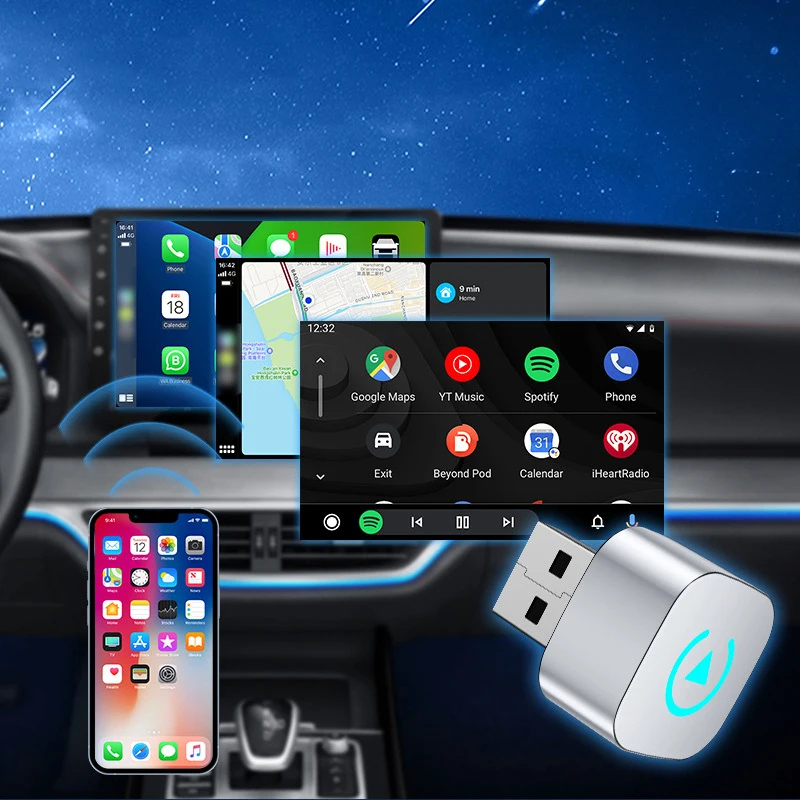 아이폰 안드로이드 자동 2in1에 대 한 알람 빛으로 무선 Carplay 어댑터 트럭 차량에 대 한 무선 AI 상자 USB 연결에 유선