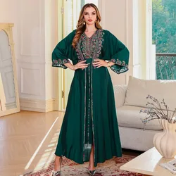Eid 2 Piece Sets Muslim Women Casual Abaya Outfits Embroidery Morocco Dubai Islam Cardigan Long Dress Suit Saudi Ensemble autumn