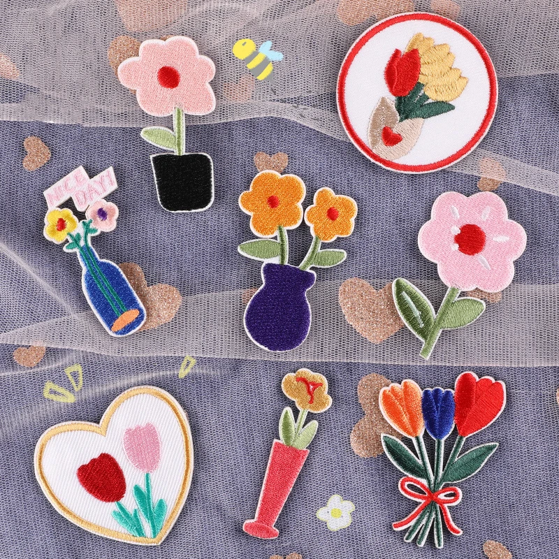 Cartoon Embroidery Self-Adhesive Cute Flower Patches For Children's Clothes Stickers On Patches For Clothing DIY Bag Badge