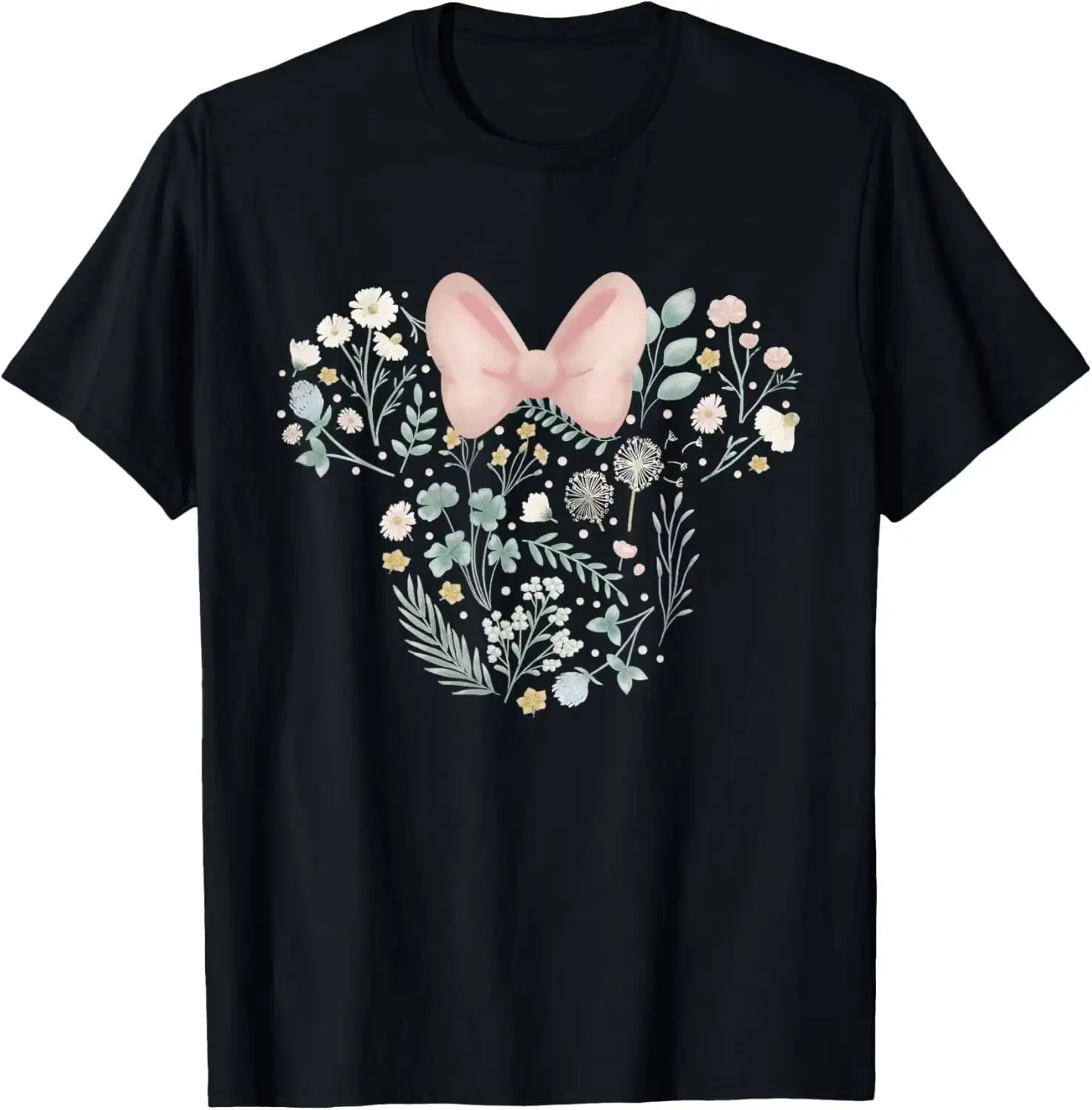Minnie Mouse Icon Spring Flowers Summer Short-Sleeved Breathable Sweat-Wicking Versatile Fashion T-Shirt For 100% Cotton Trendy