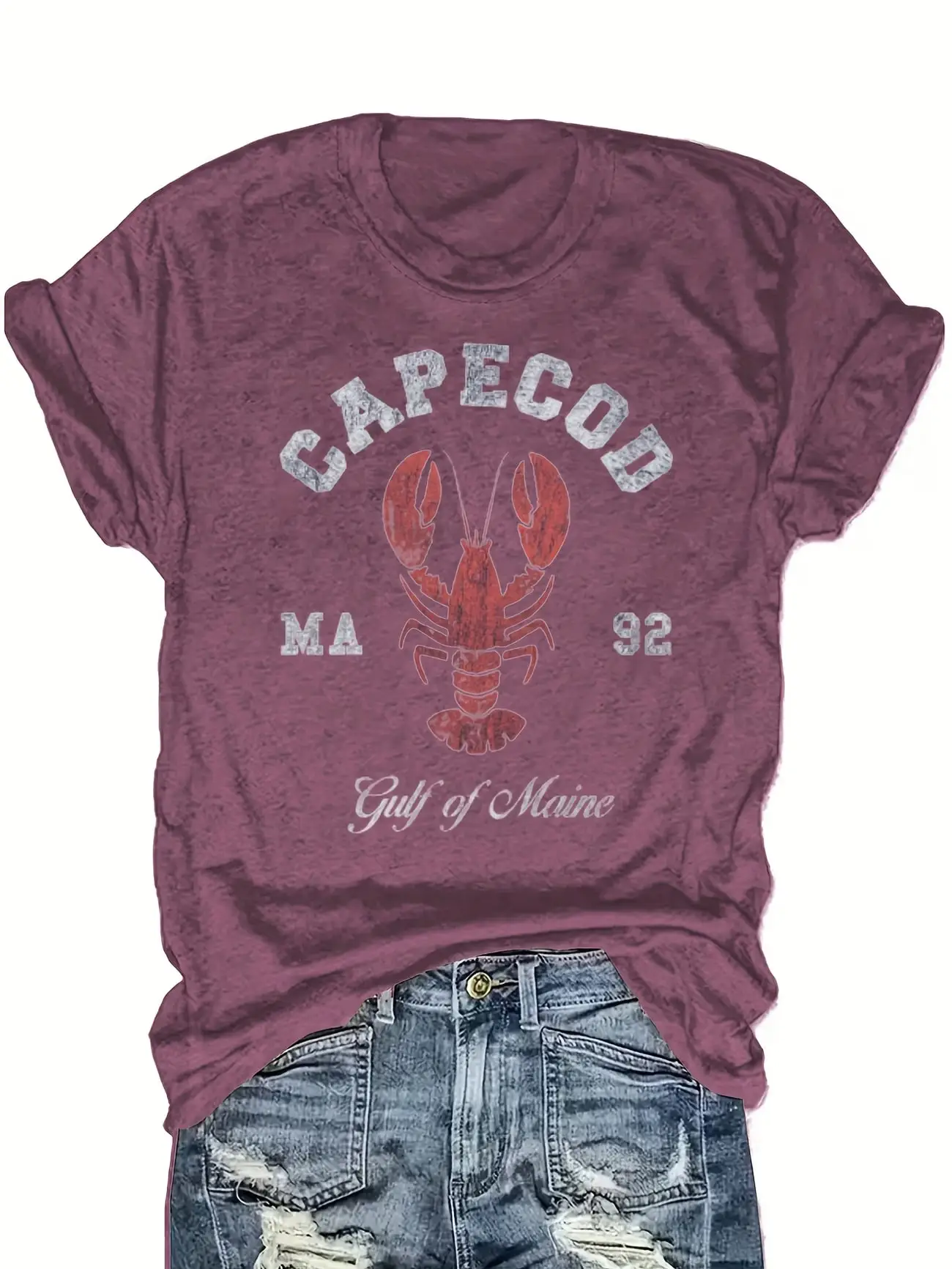 

Plus size women's short sleeve T-shirt Cape Cod Lobster Gulf Maine Everyday comfortable and versatile style summer outfits