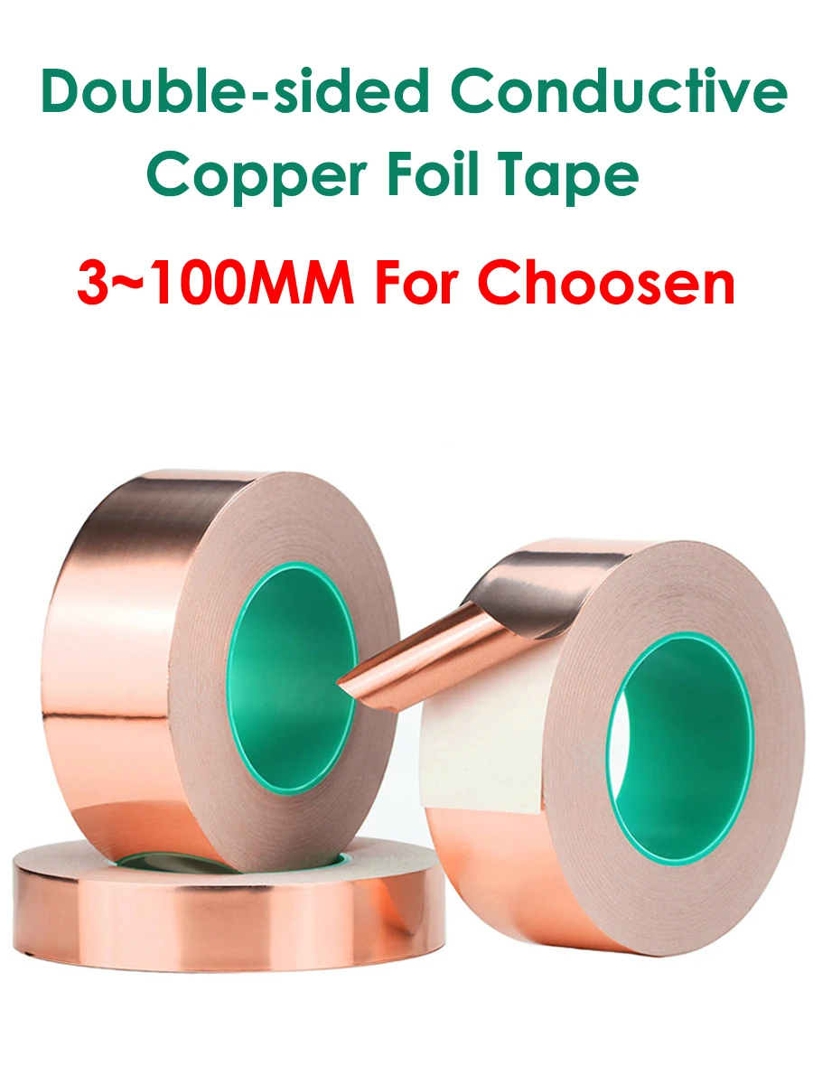 3~50mm *25M Double Sided Conduct Copper Foil Tape Mask Electromagnetic Shielding double side conductive copper foil tape