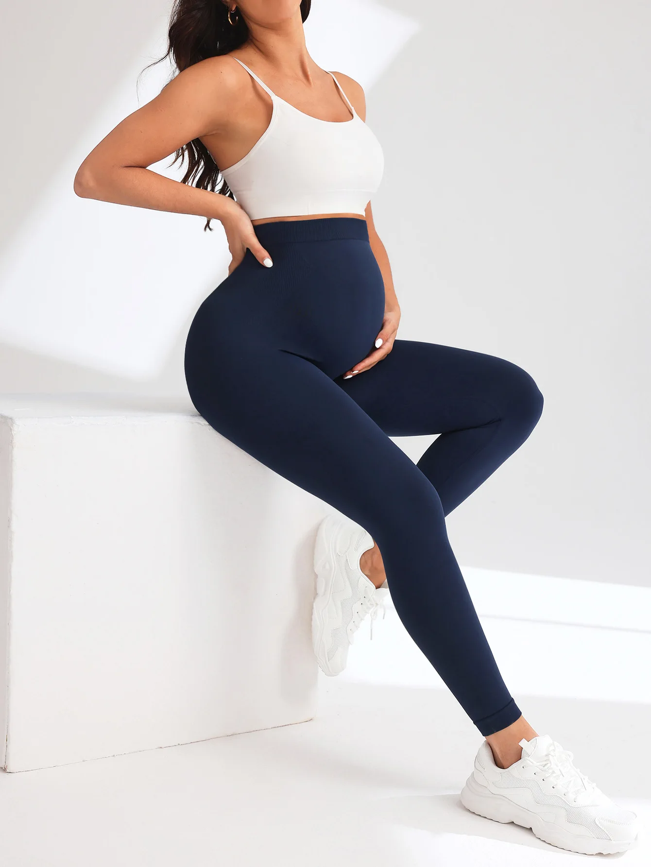 Neue Nahtlose Gestrickte Yoga Hosen Hohe Taille Schwangerschaft Leggings Mutterschaft Kleidung für Schwangere Frauen Bauch Unterstützung Körper Lange Hosen – Detail 17