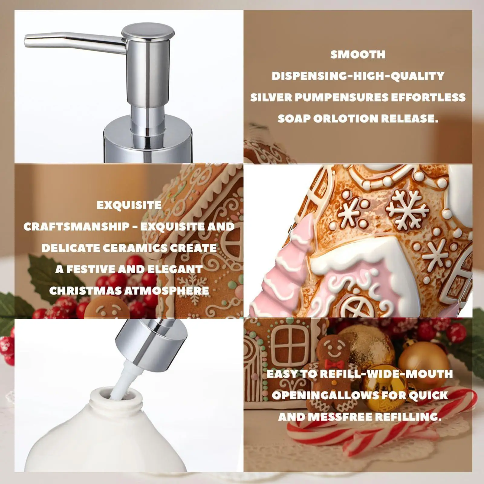 Ceramic Gingerbread Man Soap Dispenser Lotion Pump Bath Accessories Christmas Gift Bathroom Holiday Party Decor Cute Bear House