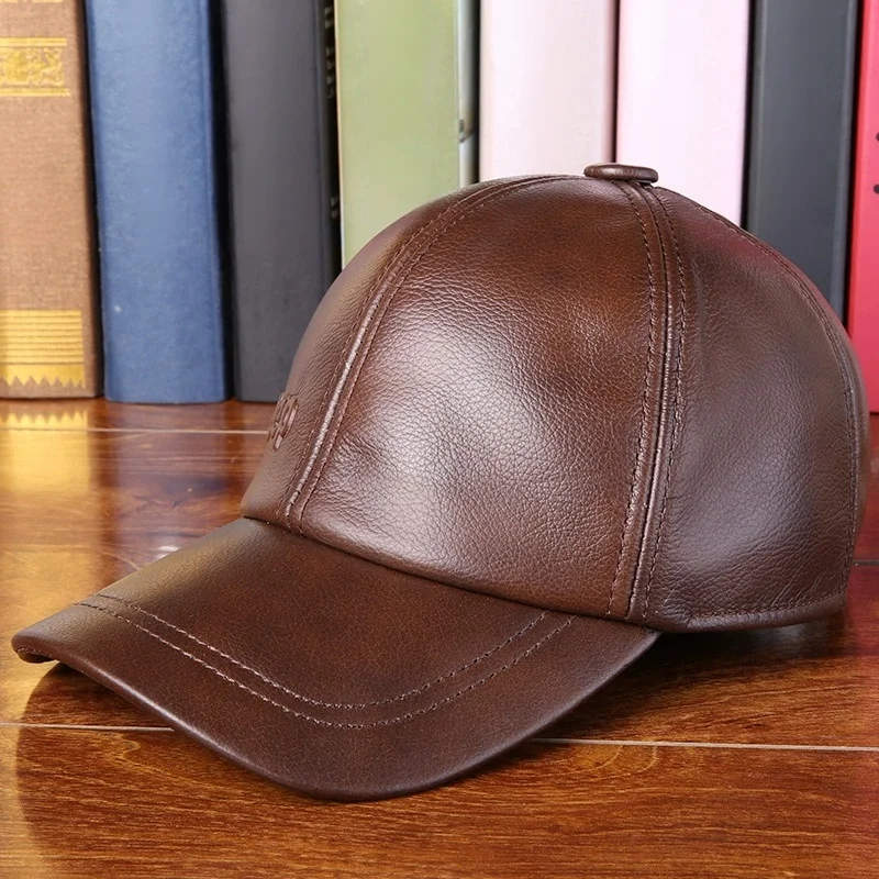 Cowhide Baseball Cap Outdoor Sunshade Autumn and Winter Warm Cold-proof Genuine Leather Cap Men's Leather Hat
