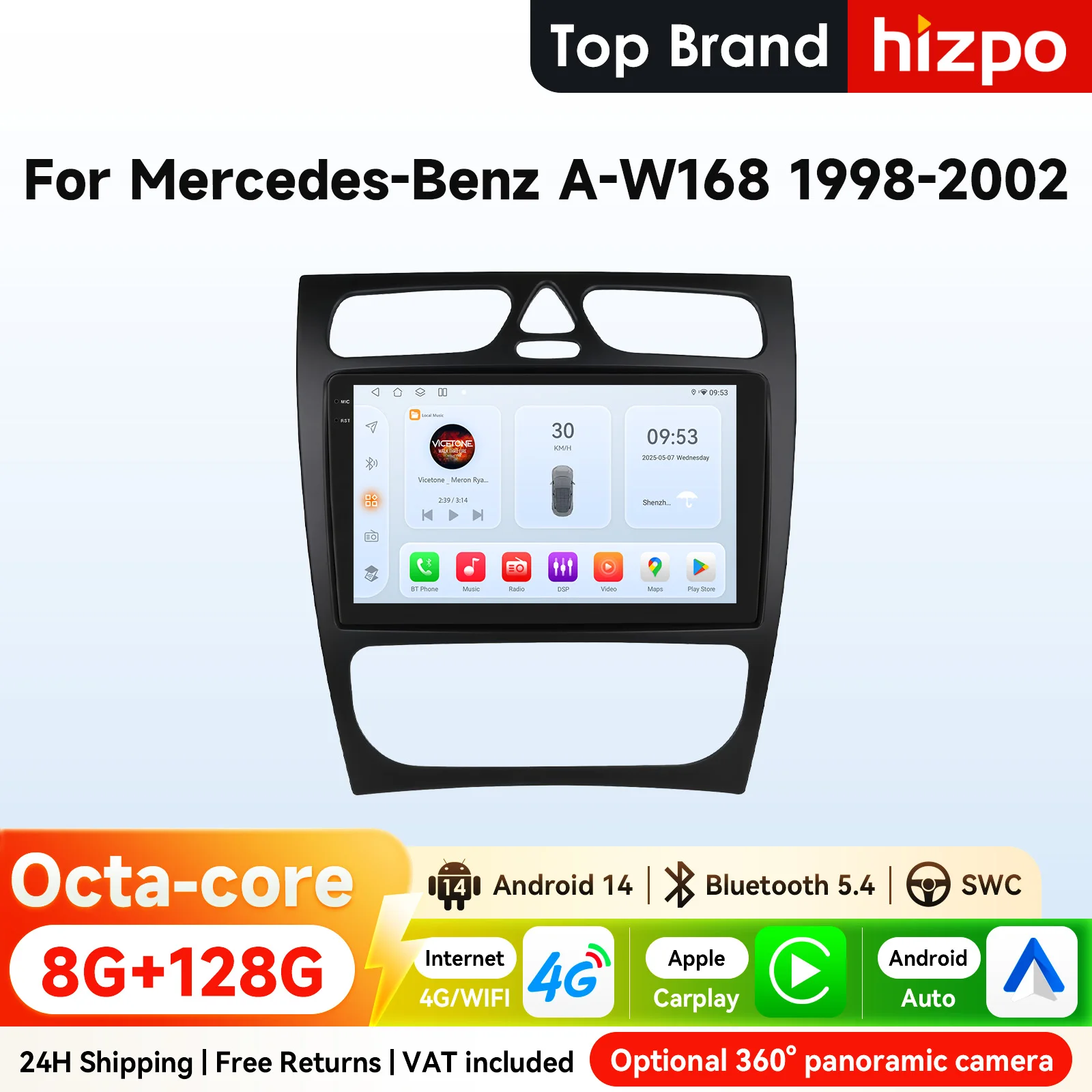 9" Hizpo 2Din CarPlay Android Auto Autoradio für Mercedes Benz C-Klasse CLK W203 W209 S203 A209 W168 GPS RDS DSP Snapdragon 6115