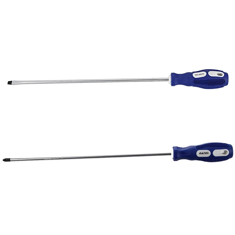 2 Pcs 30.5 Cm Long Shaft Magnetic Tip Screwdriver Handy Instrument: 6Mm Phillips Screwdriver & 6.5 Mm Flat-Head Screwdriver Reta