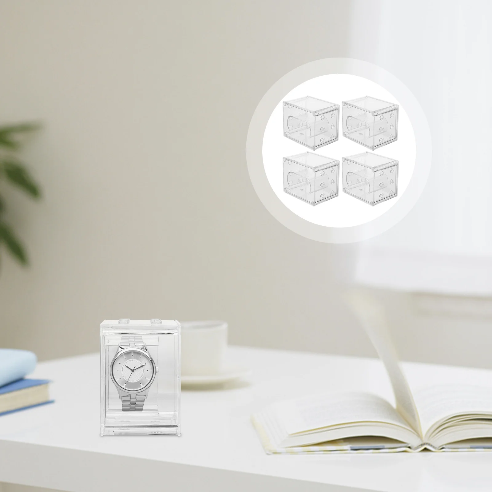 

4 шт., коробка для часов, прозрачный прочный пластиковый чехол для часов, органайзер для дома, путешествий, дисплей для хранения, подарочный органайзер